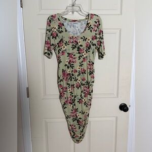 Motherhood Maternity Sage Floral Midi Dress with Pink Blooms